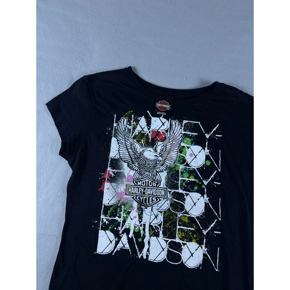 Harley-Davidson Top Womens XL Black Paint Splatter Eagle Ramstein AB Germany Tee - Picture 4 of 7